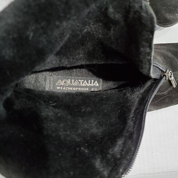 Aquatalia Black Suede Weatherproof Ankle Boot with Faux Fur Lining, Size 8.5 - Picture 11 of 11